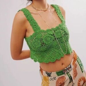 NWOT Free People Green Crochet Crop Top